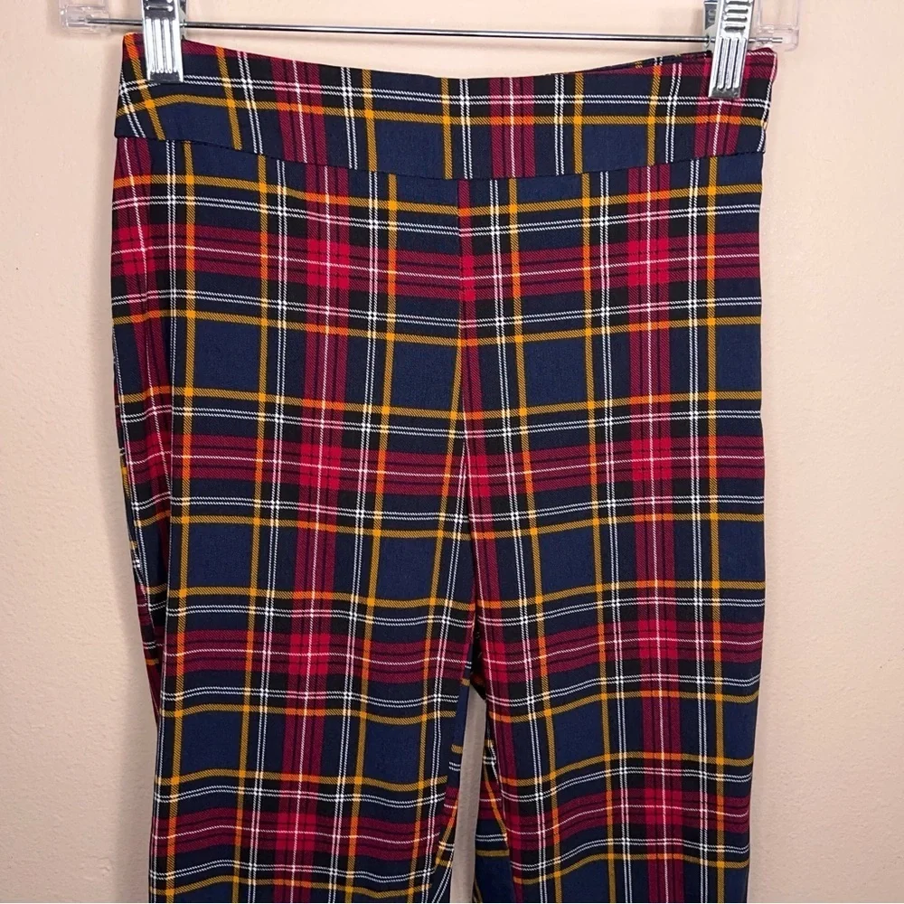 Size 6 Plaid Pants Stretch Time And Tru Red Blue Gold Ankle Preppy Academia